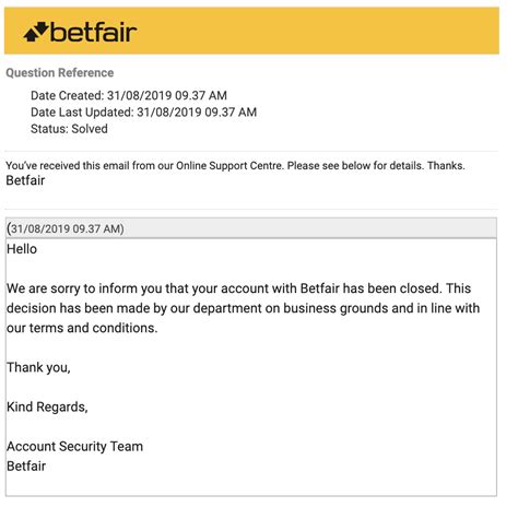 Betfair account closure and refund request